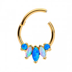 Blue White Lab Created Opal Gold Nose Ring