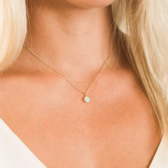 Srerling Silver Tiny Opal Necklace