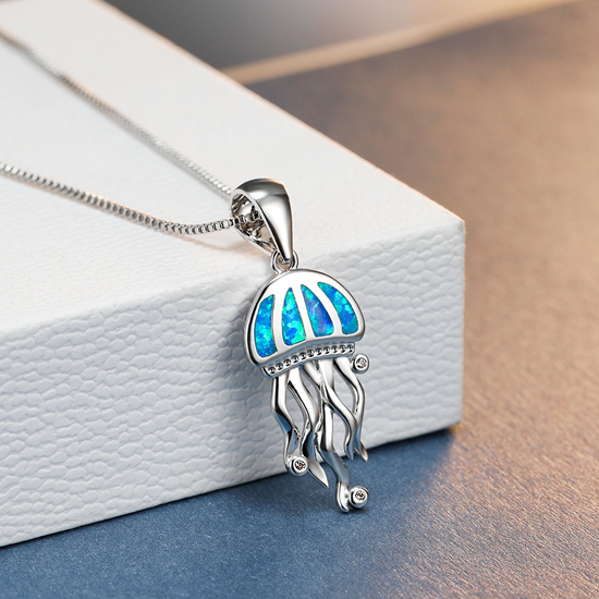 Jellyfish 925 Sterling Silver Created Opal Necklace Jellyfish 925 Sterling Silver Created Opal Necklace