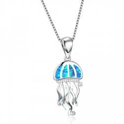 Jellyfish 925 Sterling Silver Created Opal Necklace