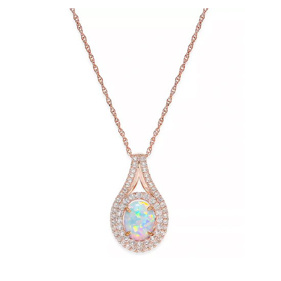 14k Rose Gold-Plated Sterling Silver Lab-Created Opal Pendant Necklace