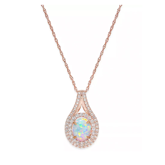 14k Rose Gold-Plated Sterling Silver Lab-Created Opal Pendant Necklace 14k Rose Gold-Plated Sterling Silver Lab-Created Opal Pendant Necklace