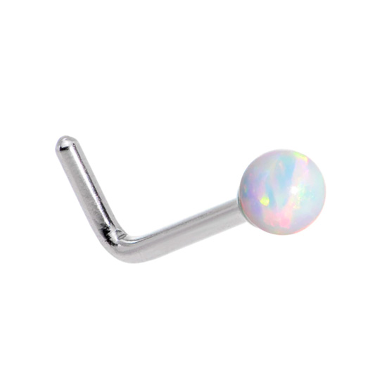 L-Shape Synthetic White Opal Nose Ring
