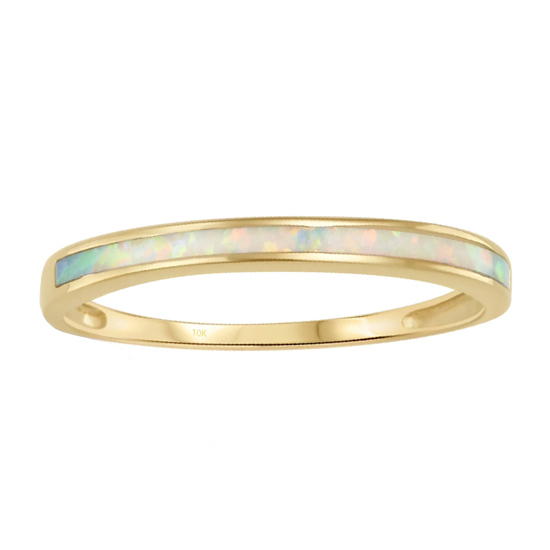 10k Yellow Gold White Opal Inlay Band Ring