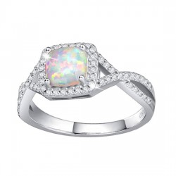Sterling Silver Lab-Created Opal Halo Rings October Birthstone