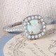 Platinum Plated Created White Opal Wedding Ring