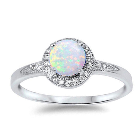 Halo 925 Sterling Silver Opal Engagement Ring