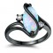 Black Rhodium Plated-Brass White Fire Opal & Cubic Zirconia  Accents Ring