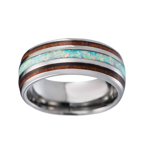 Opal Tungsten Carbide Comfort Fit Engagement Wedding Band